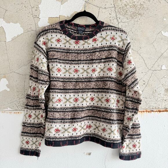NY&Co Sweaters - Vtg Sweater Fair Isle Floral Nordic Knit Womens XL Cottagecore Cozy Pullover